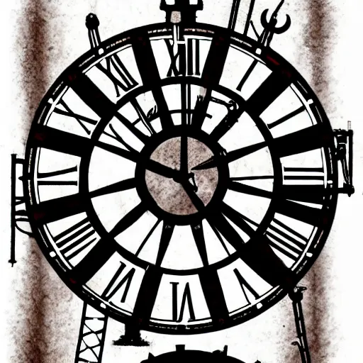 Image similar to a clock tower, steampunk style, ink style