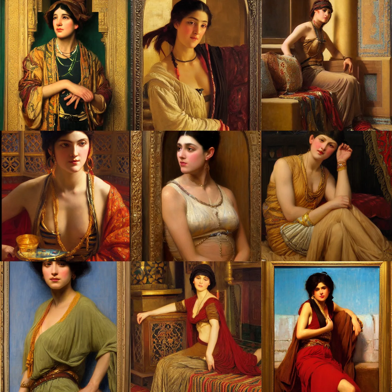 Prompt: orientalism painting female scoundrel by edwin longsden long and theodore ralli and nasreddine dinet and adam styka, masterful intricate art. oil on canvas, excellent lighting, high detail 8 k