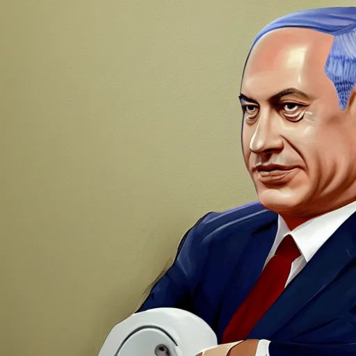 Image similar to benjamin netanyahu sitting in a toilet, photorealistic, studio