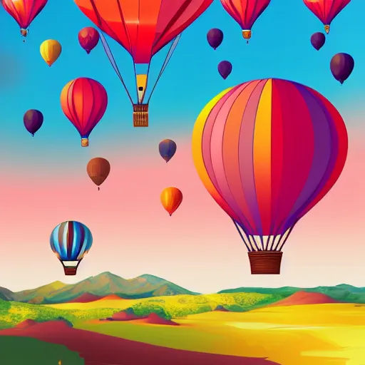 Prompt: hot air balloon shaped like a puppy flying over a stunning landscape, illustration, studio ghilbi, stylize,