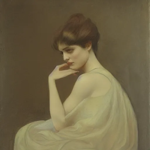 Image similar to portrait of a melancholic lady, by levy - dhurmer