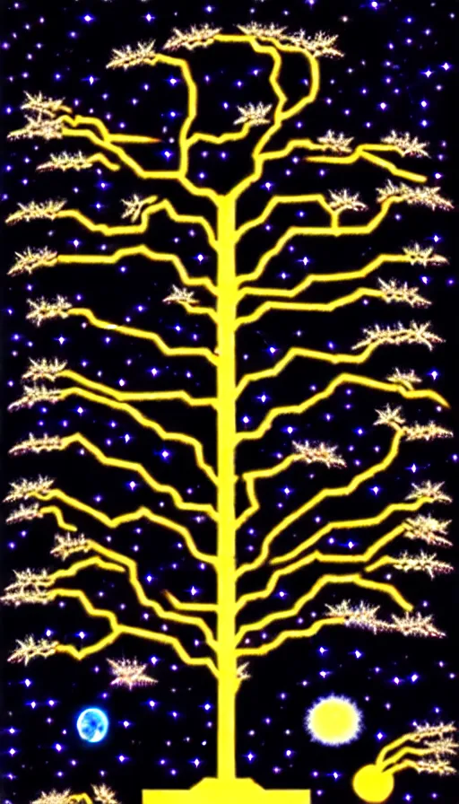 Image similar to the tree of the cosmic dynasty. a lineage from constellations in space