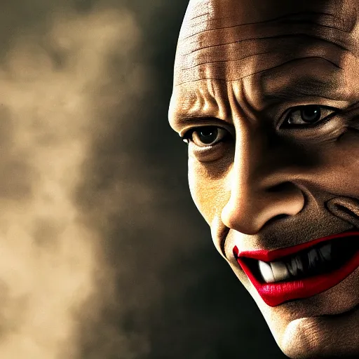 Prompt: dwayne johnson as the joker, studio photography, high detail, ultra high detail, 4 k, hdr, 8 k