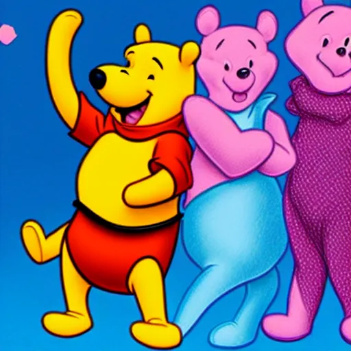 Prompt: Winnie the Pooh and Pink Panther in a strip club