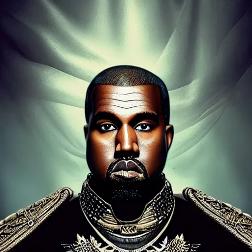 Image similar to Portrait of Kanye West as the god-emperor of mankind, amazing splashscreen artwork, splash art, natural light, elegant, intricate, fantasy, atmospheric lighting, cinematic, matte painting