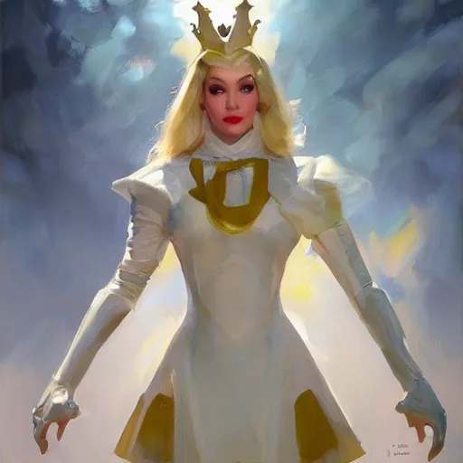 Image similar to greg manchess portrait painting of partially armored white queen from alice in wonderland as overwatch character, medium shot, asymmetrical, profile picture, organic painting, sunny day, matte painting, bold shapes, hard edges, street art, trending on artstation, by huang guangjian, gil elvgren, ruan jia, randy vargas, greg rutkowski