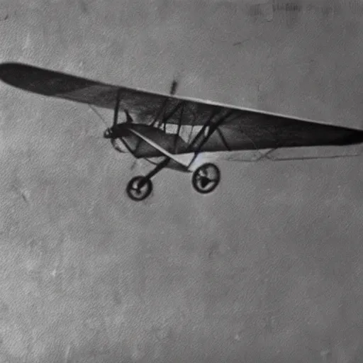 Image similar to a grainy black and white photograph of a rabbit flying a sopwith camel