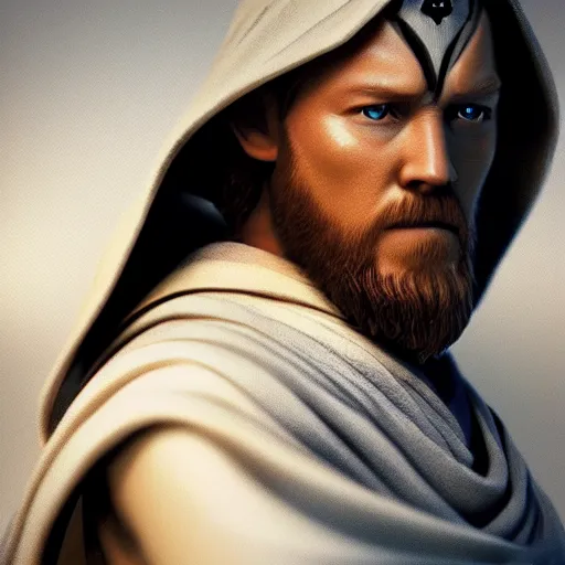 Prompt: obi-wan kenobi, star wars, octane render, high quality, 4k, artstation, artgerm, portrait, detailed face, sharp focus, low contrast,