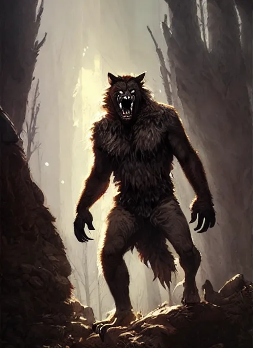 Image similar to rugged werewolf, dnd, fantasy oil _ painting _ unreal _ 5 _ daz. _ rpg _ extremely _ detailed _ artgerm _ greg rutkowski