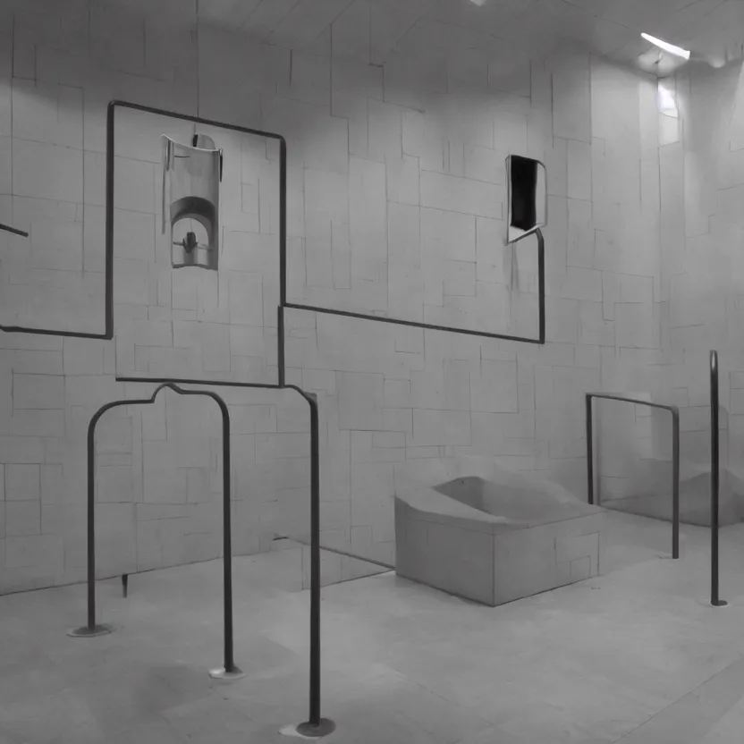 Prompt: one single singular urinal in a museum, courtesy of centre pompidou, courtesy of moma