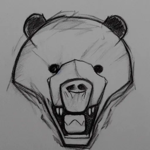 Prompt: simple sketch of an angry bear with large jagged teeth, drawn by a 2 year old, made of only 6 lines