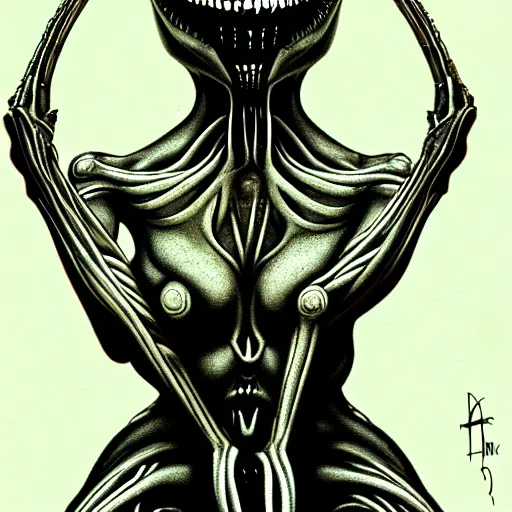 Prompt: beautiful contortionist girl inspired by giger