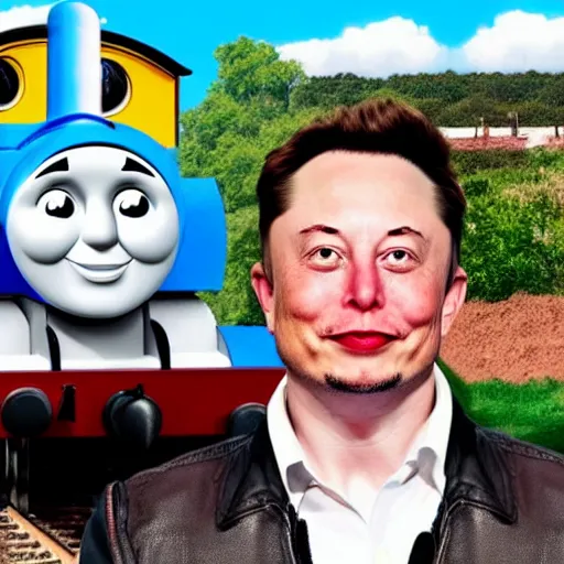 Prompt: Thomas the tank engine with Elon musk's face