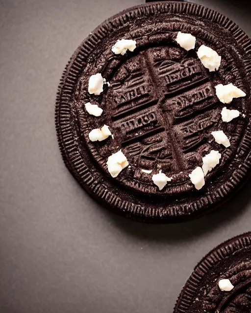 Prompt: dlsr food photograph of an oreo being dipped in beer, bokeh, studio lighting, 5 0 mm f 1. 4