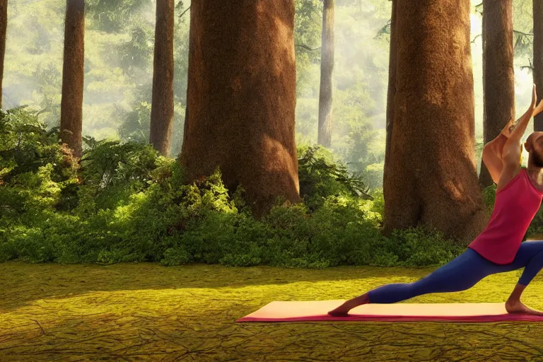 Image similar to lebron james doing yoga in the forest, still from a pixar movie, high quality 3 d render, movie, pixar, renderman, 4 k, artstation