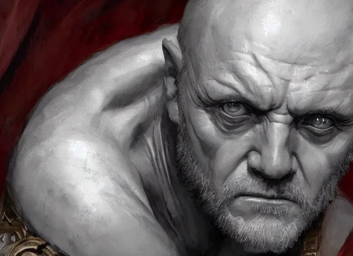 Image similar to a highly detailed beautiful portrait of anthony hopkins as kratos by gregory manchess, james gurney, james jean