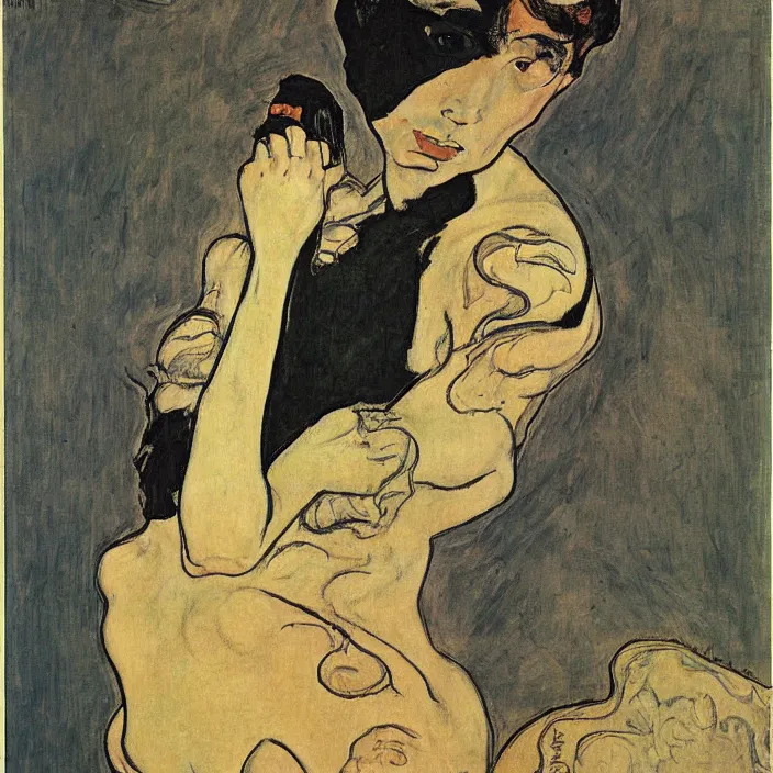 Prompt: portrait of a panther woman. henri de toulouse - lautrec,, egon schiele, aubrey beardsley, moebius