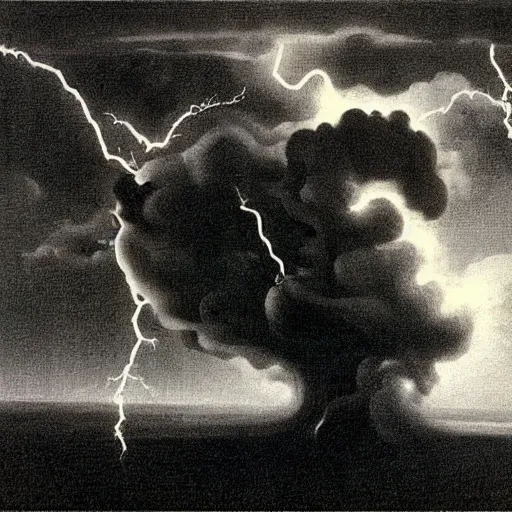 Image similar to all my worries as creatures climbing on my back, whispering on my ear every mistake. Dark, eerie, scary, dramatic lightning, by dali