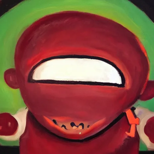 Image similar to super meat boy, oil painting