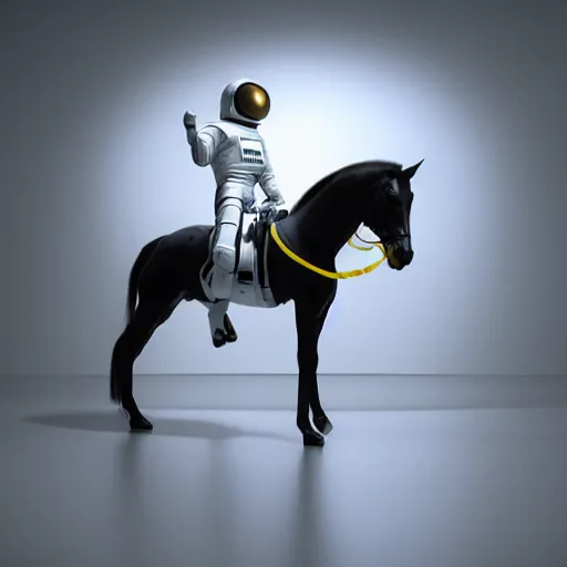 Image similar to hyperrealism aesthetic computer simulation visualisation in araki nobuyoshi style of parallel universe movie scene with detailed stylish neofuturistic horse riding on a astronaut and wearing neorofuturistic sci - fi laboratory uniform designed by josan gonzalez. hyperrealism photo on pentax 6 7, by giorgio de chirico volumetric natural light rendered in blender