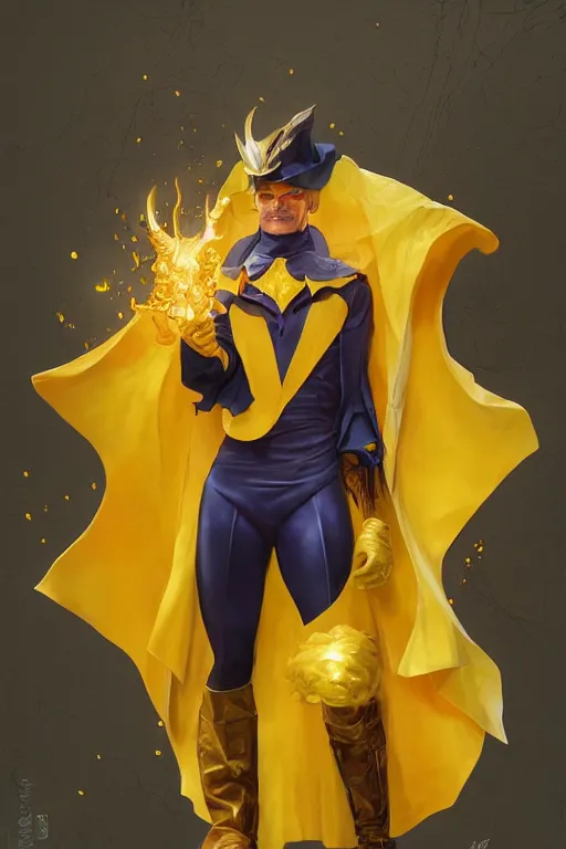 Image similar to portrait of the dome diceling magician wearing yellow hall cape by artgerm and Craig Mullins, James Jean, Andrey Ryabovichev, Mark Simonetti and Peter Morbacher 16k