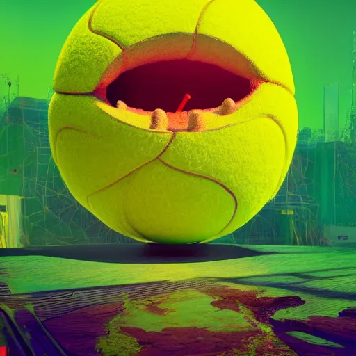 Image similar to a tennis ball monster , colorful, digital art, fantasy, magic, trending on artstation, ultra detailed, professional 3D render by Beeple