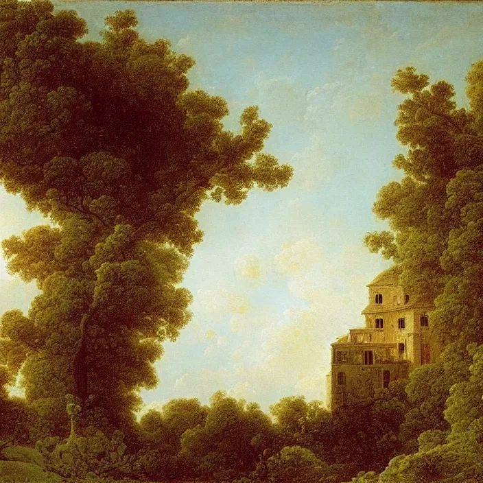 Image similar to a building in a serene landscape, by jean - honore fragonard