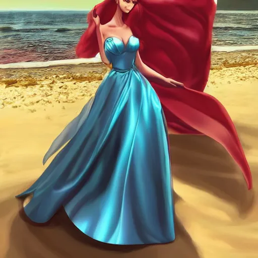 Image similar to beautiful princess in a satin dress on the beach drawn by artgerm