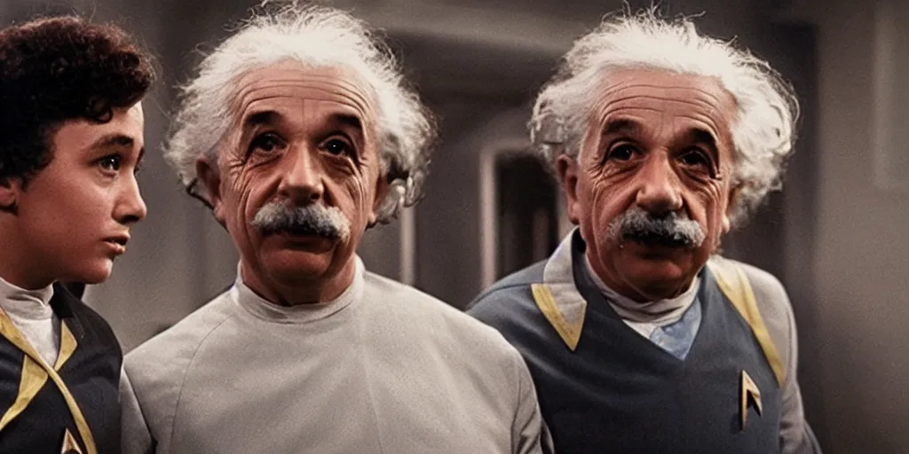 Image similar to Young Albert Einstein and Old Albert Einstein in the new Star Trek movie