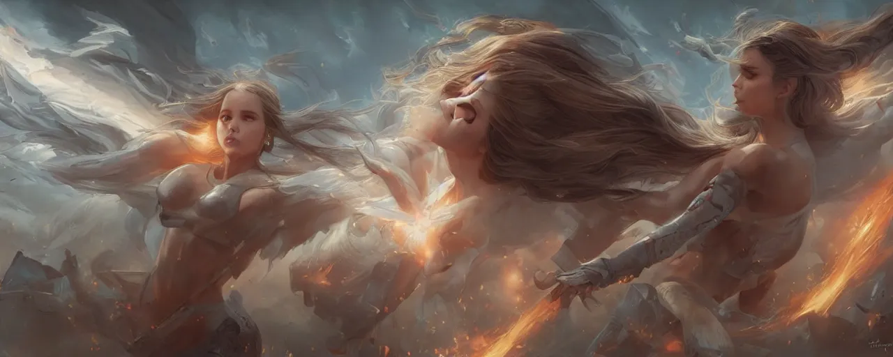 Image similar to battle of angels by magali villeneuve, artgerm, greg rutkowski, digital art, sharp focus, award winning,