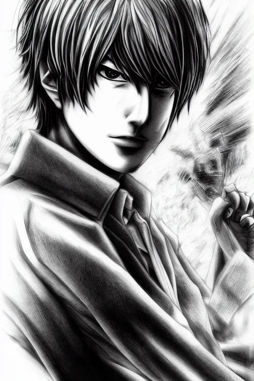 Image similar to light yagami, god of death, highly detailed, digital art, sharp focus, trending on art station, death note