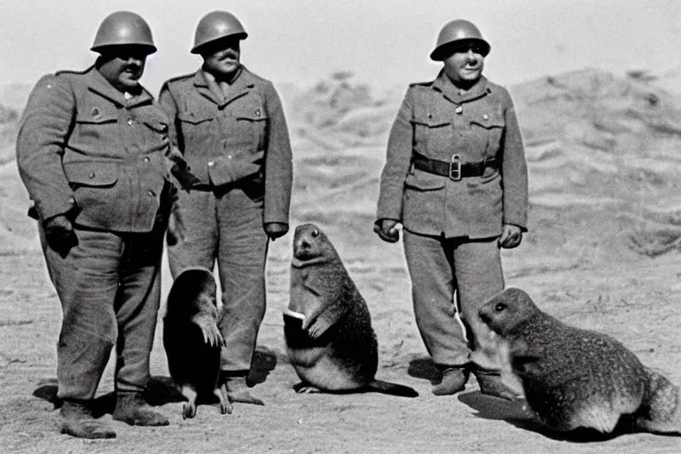 Image similar to obese prairie dog soldiers in ww 2