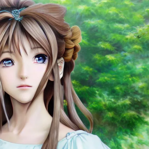 Prompt: featured on artstartion hyperrealistic anime aerith gainsborough