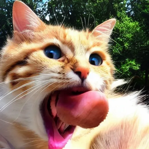 Image similar to selfie of a cute cat showing tongue