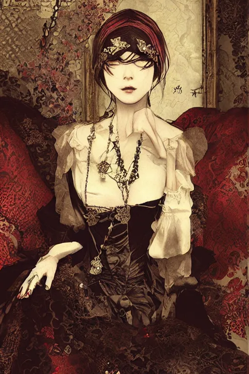 Image similar to victorian widow by akihiko yoshida, feng zhu