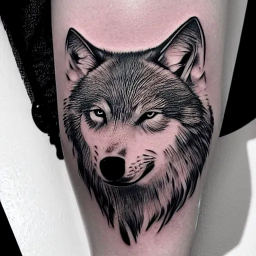 Image similar to a tattoo design of a beautiful wolf girl, in the style of den yakovlev, hyper - realistic, amazing detail