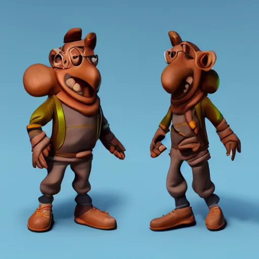 Image similar to character design of a stylized explorer and cartographer in the style of Studio Ghilbi, stylized cartoon texture and modeling 3D, unreal 5, realistic, dynamic lighting, highly detailed