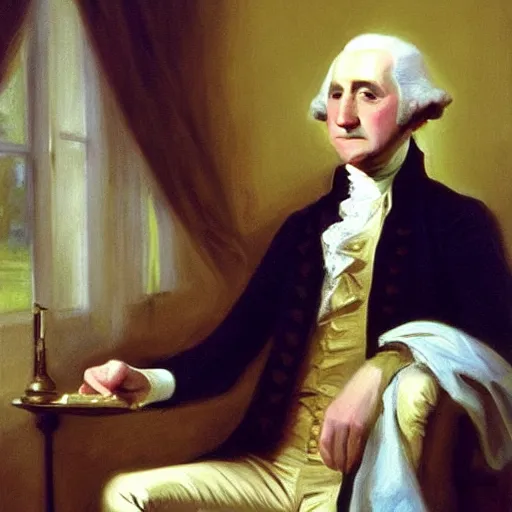 Prompt: george washington playing wii sports, oil painting, in the style of john singer sargent, detailed