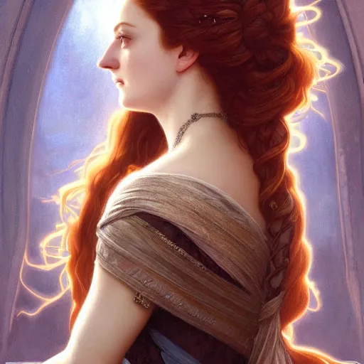 Prompt: portrait of sansa stark dark queen, intricate, elegant, highly detailed, digital painting, artstation, concept art, smooth, sharp focus, illustration, art by artgerm and greg rutkowski and alphonse mucha and william - adolphe bouguereau