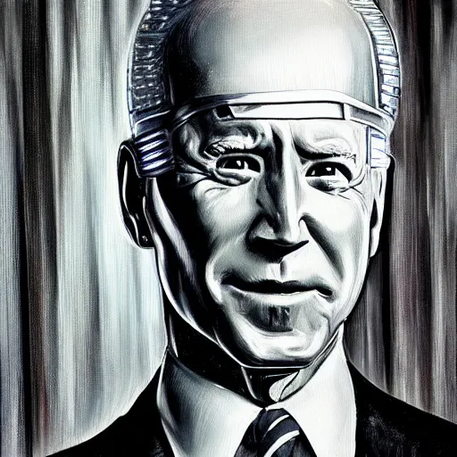 Image similar to joe biden as robocop, realistic oil painting, style of norman rockwell, 8 k, super sharp, ultra detail, rule of thirds,