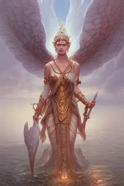 Image similar to goddess of lake, highly detailed, d & d, fantasy, highly detailed, digital painting, trending on artstation, concept art, sharp focus, illustration, art by artgerm and greg rutkowski and fuji choko and viktoria gavrilenko and hoang lap