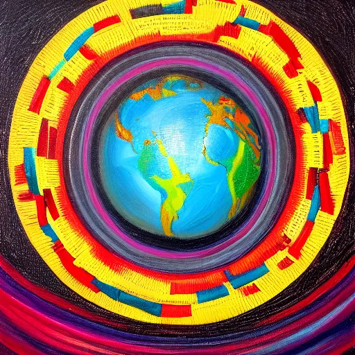 Image similar to planet made out of colorful rubber bands, oil on canvas, portrait, intricate, 8 k highly professionally detailed, hdr, cgsociety