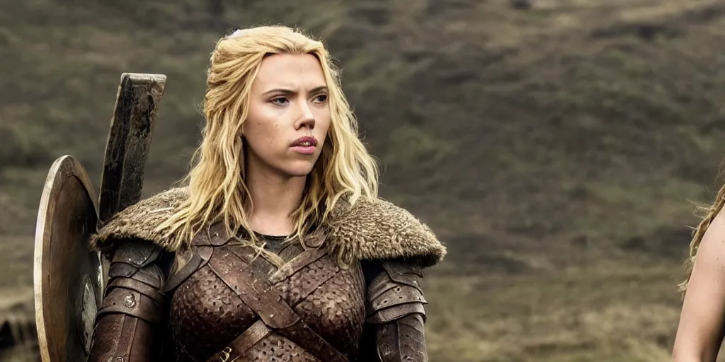 Image similar to Scarlett Johansson playing a shield maiden in the TV series Vikings