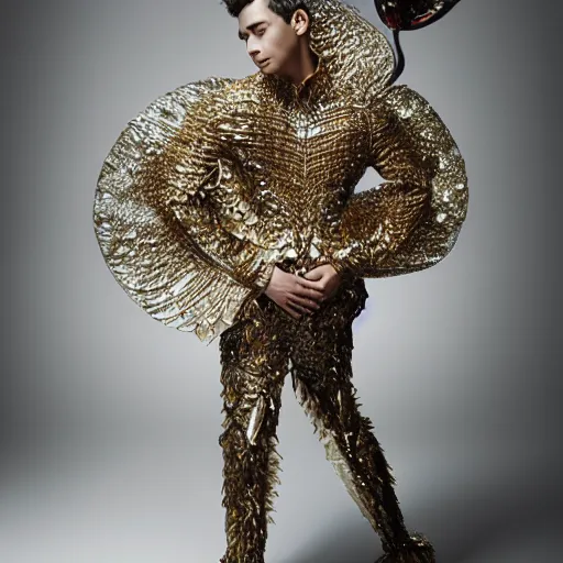 Image similar to a beautiful young mexican male wearing iris van herpen mickey mouse couture, photographed by erwin olaf