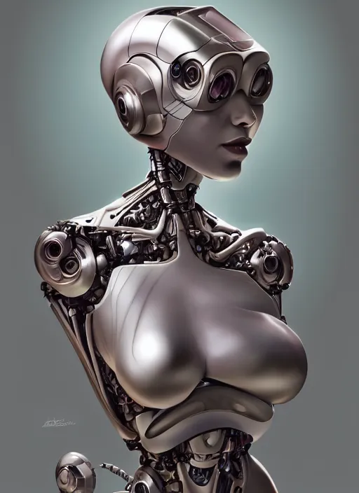 Prompt: portrait of a organic robot woman by Artgerm, biomechanical, hyper detailled, diffuse atmosphere, trending on artstation