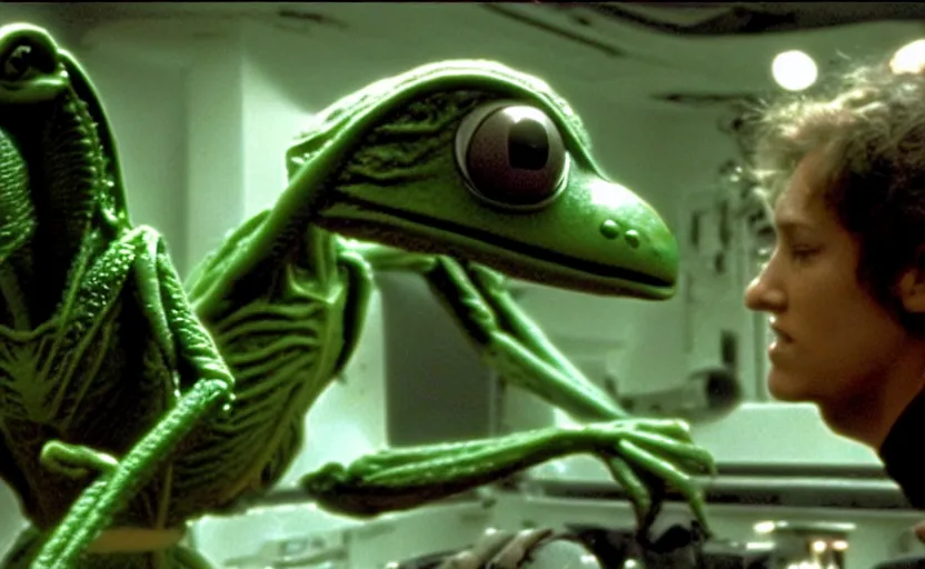 Image similar to the scene from aliens where kermit the frog vfx film