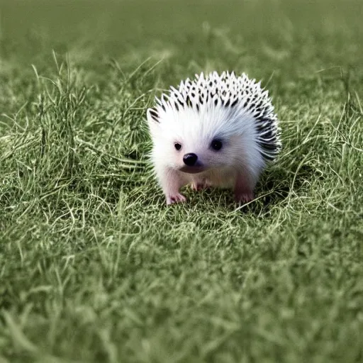 Image similar to A cute mini white hedgehog walking calmly through the field, ilustration art by Goro Fujita