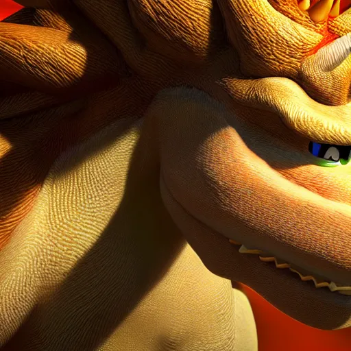 Image similar to realistic bowser, 8 k, hd, highly detailed