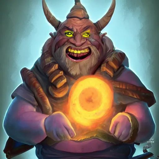 Prompt: a small ogre wizard, hearthstone, concept illustartion, character art,