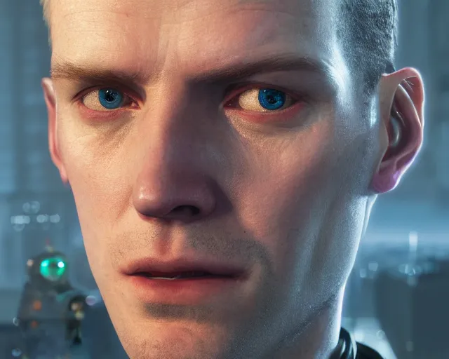 Image similar to highly detailed portrait of eanna hardwicke as an android, in detroit : become human, stephen bliss, unreal engine, fantasy art by greg rutkowski, loish, rhads, ferdinand knab, makoto shinkai and lois van baarle, ilya kuvshinov, rossdraws, tom bagshaw, global illumination, radiant light, detailed and intricate environment